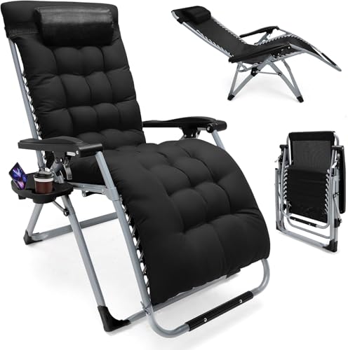 Campingstuhl Klappbar für 2 PersonenCampingstuhl,extra breite 72 cm Rückenlehne，klappbare Sonnenliege,Campingsofa Dick Gepolstert Hohe Lehne Extra Lang für Garten Balkon ((Schwarz)) von STYPLZ