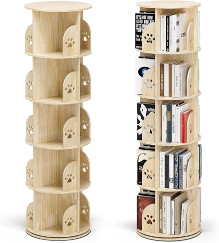 Drehbares Bücherregal, Standregal Mit Hundepfotenmuster, Große Kapazität, bietet Platz für 120 A4-Bücher,360 Grad, Lagerregal für Kinder und Erwachsene, multifunktionales Bücherregal Massivholz (1) Drehbares Bücherregal, Standregal Mit Hundepfotenmuster, Große Kapazität, bietet Platz für 120 A4-Bücher,360 Grad, Lagerregal für Kinder und Erwachsene, multifunktionales Bücherregal Massivholz (1) von STYPLZ