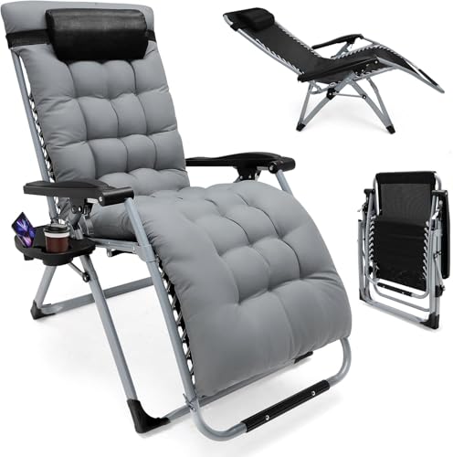 STYPLZ Campingstuhl Klappbar für 2 PersonenCampingstuhl,extra breite 72 cm Rückenlehne，klappbare Sonnenliege,Campingsofa Dick Gepolstert Hohe Lehne Extra Lang für Garten Balkon ((Hellgrau)) von STYPLZ