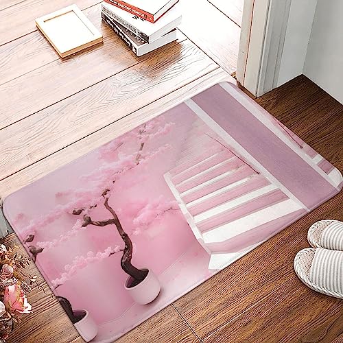 STejar Fußmatte mit Kirschblütenmotiv, rutschfeste Gummi-Rückseite, saugfähig und schmutzabweisend, Fußmatte, Eingangstür, Innenfußmatte, 40 x 60 cm, Weiß von STejar