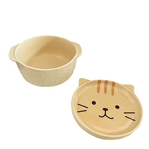 Große Keramik Instant Nudel Suppenschüssel mit Deckel, Kätzchenförmige süße Ramen Schüssel, geeignet für alle Arten von Nudeln, niedliche Katze Nudelschale (gelb) von STmea