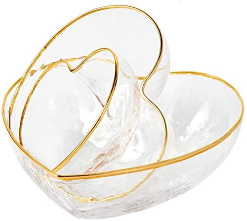 Herzförmige Schalen und Salatschüsseln aus Glas, dekorative Schale für Zuhause, Obst, Salat, Süßigkeiten, Schüssel-Set mit Goldrand (3 Stück) von STmea