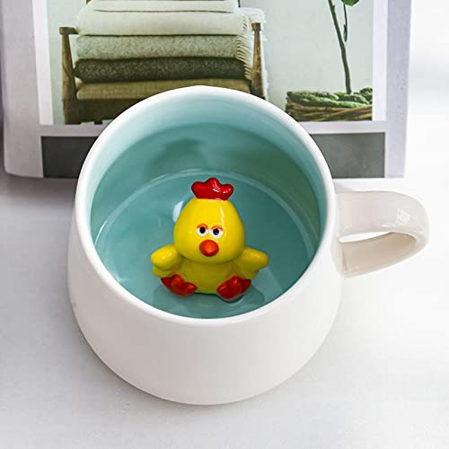 STmea 3D-Kaffeetasse mit Tiermotiv, 355 ml, 3D-Cartoon-Miniatur-Tier-Kaffeetasse, niedliche Cartoon-Figur, Heim-Keramik-Tassen, Morgen-Tassen (Huhn (Einzelbecher) von STmea