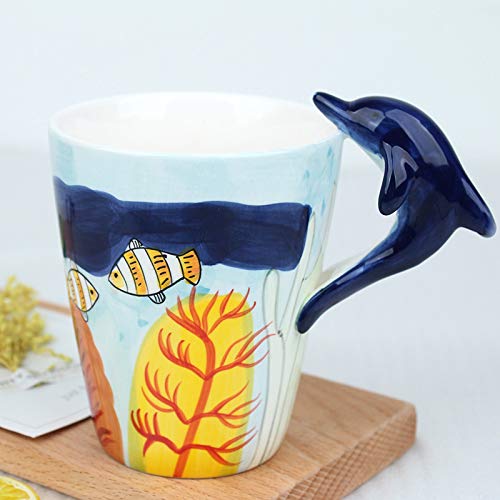 STmea 3D-Tier-Kaffeetasse, 3D-Cartoon-Miniatur-Tier-Kaffeetasse, kleiner Tier-Griff, Tier-Liebhaber, Teetasse (Delfin) von STmea