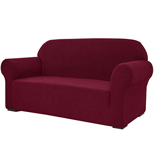 SU SUBRTEX 1 Stück Stretch Sofabezug Spandex Jacquard Stoff Schonbezüge für Couch, Sofa, Sessel, Anti-Rutsch-Möbelschutz (X-Large, Burgunderrot) von SU SUBRTEX
