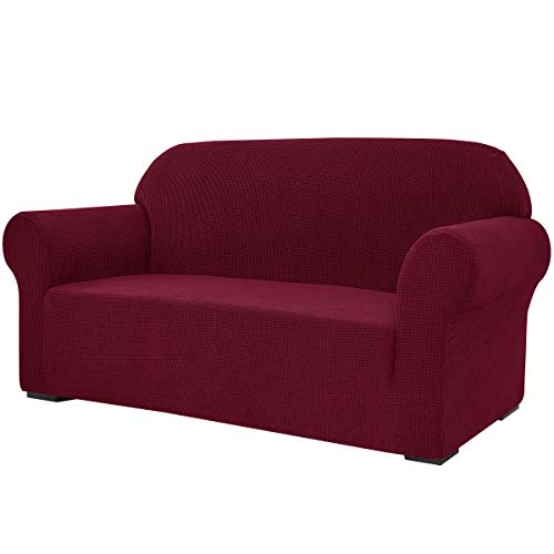 SU SUBRTEX 1 Stück Stretch Sofabezug Spandex Jacquard Stoff Schonbezüge für Couch, Sofa, Sessel, Anti-Rutsch-Möbelschutz (X-Large, Burgunderrot) von SYNYEY