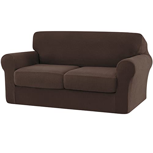 SU SUBRTEX Sofabezug für 2-Sitzer mit 2 separaten Kissenbezügen, Stretch-Sofa-Schonbezug, Ersatzbezug, rutschfest, Möbelschutz (Loveseat, Dunkelbraun) SFC013 von SU SUBRTEX