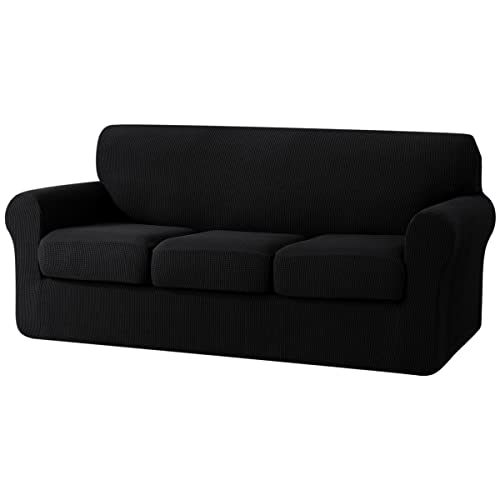 SU SUBRTEX Sofabezug für 3 Sitzer mit 3 separaten Kissenbezügen, Stretch-Sofa-Schonbezug, Ersatzbezug, rutschfest, Möbelschutz (Sofa, Schwarz) SFC010 von SU SUBRTEX