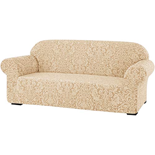 SU SUBRTEX Damast-Sofabezug, 1 Stück, 2-Sitzer, Stretch-Jacquard-Bezug-Set, Möbelschutz für Wohnzimmer, Couch, Schonbezüge für Kinder/Haustiere (Loveseat, Beige Braun) von subrtex
