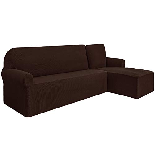 SU SUBRTEX L-Form Sofabezug Stretch Spandex Jacquard Stoff Sofa Schonbezüge Möbelschutz für Wohnzimmer (rechte Recamiere, Schokolade) von SU SUBRTEX