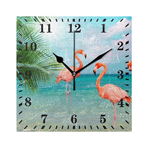 Wanduhr Flamingo Strand Dekorative Hängende Uhr Stille Nicht tickend Quadratische Uhr für Wohnzimmer Küche Schlafzimmer von SUABO