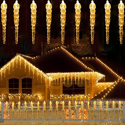 200 Eiszapfen Solar Lichterkette Außen,SUAVER Wasserdicht 22M 200LED Weihnachtsbeleuchtung Außen Vorhang Lichter Deko mit Fernbedienung,8 Modi für Garten,Balkon,Heimdekoration (Warmweiß) von SUAVER