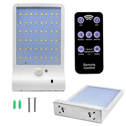 SUAVER 48 LED Solarlampe Außen, Wasserdicht Außenwandleuchten Bewegungsmelder Solarlicht mit 3 Modi Sicherheits wandleuchte Wireless Light mit Fernbedienung für Garten Auffahrt Balkon (Weiß) von SUAVER