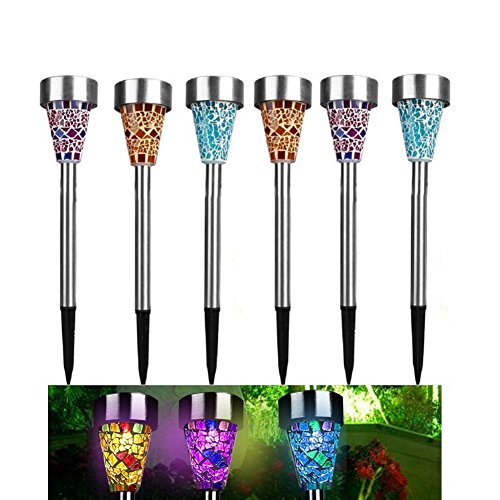 SUAVER Mosaik Solarleuchte Wasserdichte Solar Gartenleuchte Bodenleuchte Außen Garten Licht,Edelstahl Außenleuchte Solarlampe Dämmerungsschalter Perfekt für Garten,Balkon und Terrasse (6pcs) von SUAVER