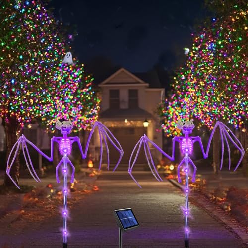 SUAVER 2er-Set Solarlampen Außen Fledermaus Gartenleuchte Wasserfest Solarleuchten Terrasse Wegbeleuchtung Halloween Dekoration Draußen Grusel Lichter für Balkon Wege Rasen Deko von SUAVER