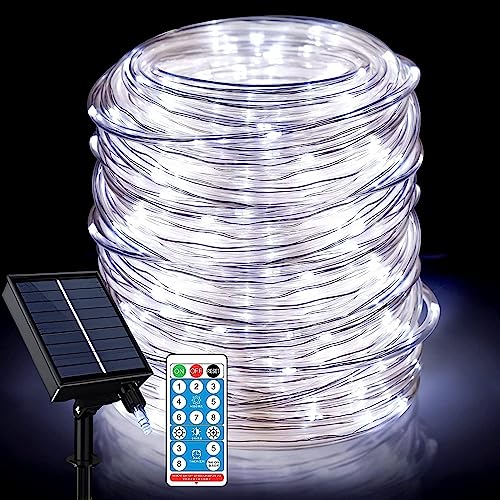 SUAVER 32M 300LED Solar Lichterkette Außen, wasserdichte Solar Lichtschlauch mit Fernbedienung Timer LED Streifen Dimmbare Solar Tube Licht Decor String Licht Solarleuchten Weihnachten (Weiß) von SUAVER