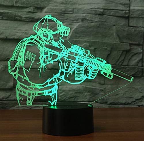 SUAVER 3D Lampe LED Nachtlicht, 3D Optical Illusion Lampe Touch Tischlampe 7 Farbwechsel Dekoration Lampe USB Powered Stimmungslicht Skulptur Licht Geburtstags Weihnachts Geschenk (Soldat) von SUAVER