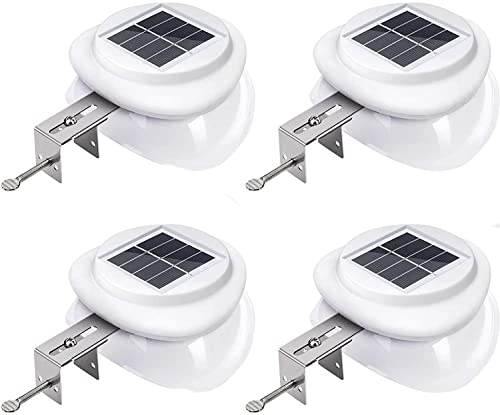 SUAVER 4pcs Solarlampen für Außen 9 LED Dachrinnen Solarleuchten Wasserdicht Zaunlicht Wireless Sicherheitswandleuchte Solar Außenlampe für Patio,Gehwege,Hof,Garage,Eave (Weiß warmweißes Licht) von SUAVER