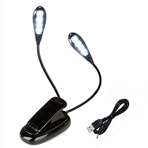 SUAVER Portable 8LEDs Doppelkopf Tischlampe Klemmleuchte,2 Helligkeit,USB Stecker Clip-Lampe,Flexibel Tageslichtweiß Musikständer Licht,LED Leselampe,Buchlampe (1pack) von SUAVER