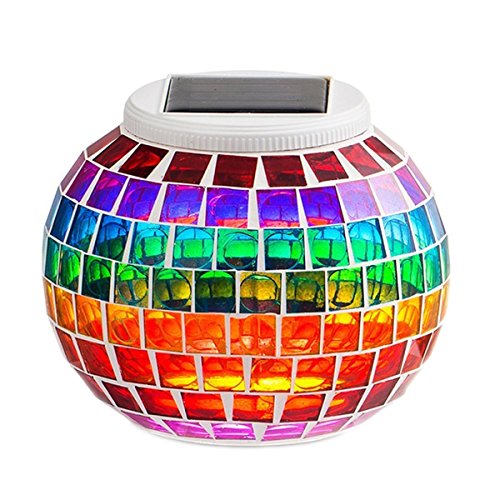 SUAVER Bunte Sphärische Mosaik Lampe,Wasserdichte LED Magic Kugel Leuchten Solar Mosaik Tischlampe für Garten, Patio, Tabelle, Zimmer (Regenbogen) von SUAVER
