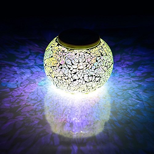 SUAVER Bunte Sphärische Mosaik Lampe,Wasserdichte LED Magic Kugel Leuchten Solar Mosaik Tischlampe für Garten, Patio, Tabelle, Zimmer (Silber) von SUAVER