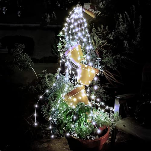 SUAVER LED Lichterkette Aussen Wasserfall Gartendeko USB Lichterschweif mit Timer, Fernbedienung,Lichterstrang 8 Modi Lichterbündel Deko für Hochzeit,Party,Terrasse (Weiß, 20 Strängen 400LED) von SUAVER