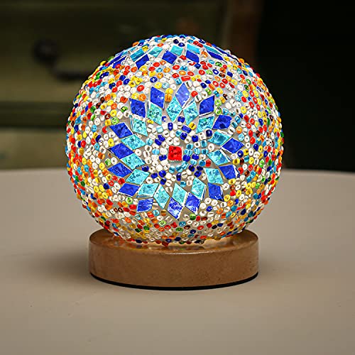 SUAVER LED Nachttischlampe, Wiederaufladbar Mosaik Glas Tischlampe mit 3 Farbtemperaturen,Dimmbaren Nachtlicht Schreibtischlampe Dekoration Kugellampe für Wohnzimmer,Couchtisch(style2-blau) von SUAVER