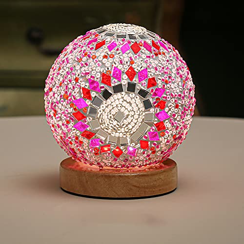 SUAVER LED Nachttischlampe, Wiederaufladbar Mosaik Glas Tischlampe mit 3 Farbtemperaturen,Dimmbaren Nachtlicht Schreibtischlampe Dekoration Kugellampe für Wohnzimmer,Couchtisch(style2-pink) von SUAVER