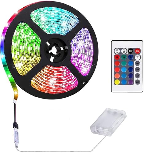 SUAVER LED Streifen Lichte Batteriebetriebene RGB 5050 LED Strip mit Fernbedienung,Schneidbar für TV Hintergrundbeleuchtung Deko,Schränke,Treppen Deko (1, 5m 300LED) von SUAVER