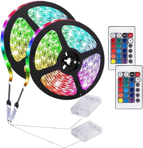 SUAVER LED Streifen Lichte Batteriebetriebene RGB 5050 LED Strip mit Fernbedienung,Schneidbar für TV Hintergrundbeleuchtung Deko,Schränke,Treppen Deko (2, 1m 60LED) von SUAVER