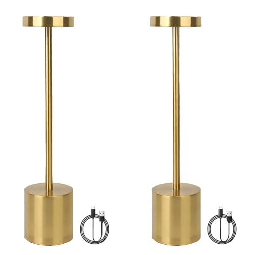 SUAVER Metall Tischlampe, Dimmbare LED Schreibtischlampe mit 3 Lichtfarben Wiederaufladbare Nachttischlampe,Eisen Schreibtischlampe kreative Nachtlicht dekorative Beleuchtung (2Stück Gold) von SUAVER