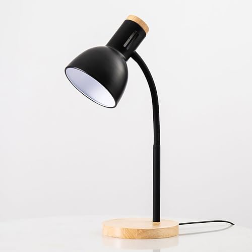 SUAVER Metall Tischlampe, Nordic Modern Creative Tischlampe Schlafzimmer Nachttischlampe Augenschutz Lesetischlampe Verstellbare Schreibtischlampe E27 Holz Metall Nachtlampe(Black) von SUAVER
