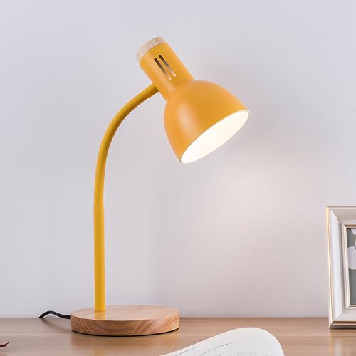 SUAVER Metall Tischlampe, Nordic Modern Creative Tischlampe Schlafzimmer Nachttischlampe Augenschutz Lesetischlampe Verstellbare Schreibtischlampe E27 Holz Metall Nachtlampe(Gelb) von SUAVER