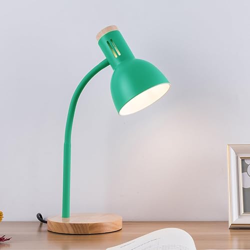 SUAVER Metall Tischlampe, Nordic Modern Creative Tischlampe Schlafzimmer Nachttischlampe Augenschutz Lesetischlampe Verstellbare Schreibtischlampe E27 Holz Metall Nachtlampe(Grün) von SUAVER