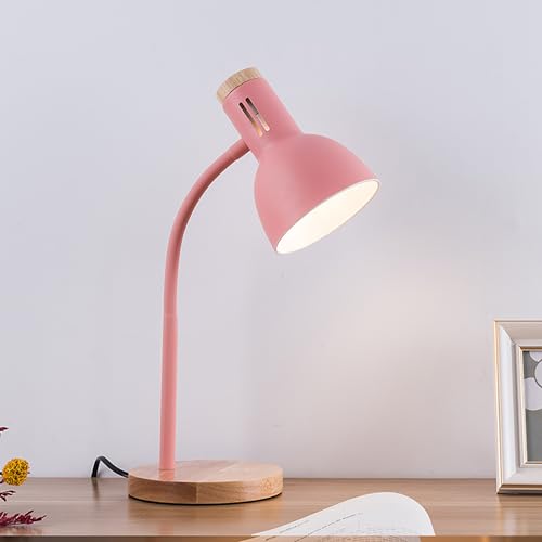 SUAVER Metall Tischlampe, Nordic Modern Creative Tischlampe Schlafzimmer Nachttischlampe Augenschutz Lesetischlampe Verstellbare Schreibtischlampe E27 Holz Metall Nachtlampe(Pink1) von SUAVER