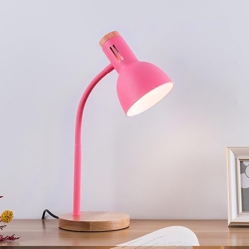 SUAVER Metall Tischlampe, Nordic Modern Creative Tischlampe Schlafzimmer Nachttischlampe Augenschutz Lesetischlampe Verstellbare Schreibtischlampe E27 Holz Metall Nachtlampe(Pink1) von SUAVER