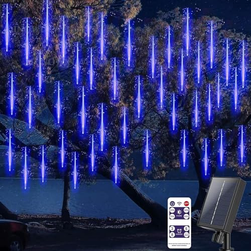 SUAVER Meteorschauer Lichterkette Solar 30cm 10 Röhren 240LED Regen Lichter Außen Lichter wasserdichte Solarleuchten Schneefall Lichter für Party Hochzeits Weihnachtsbaum Dekoration (Blau) von SUAVER