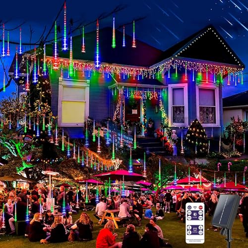 SUAVER Meteorschauer Lichterkette Solar 30cm 10 Röhren 240LED Regen Lichter Außen Lichter wasserdichte Solarleuchten Schneefall Lichter für Party Hochzeits Weihnachtsbaum Dekoration (Mehrfarbig) von SUAVER