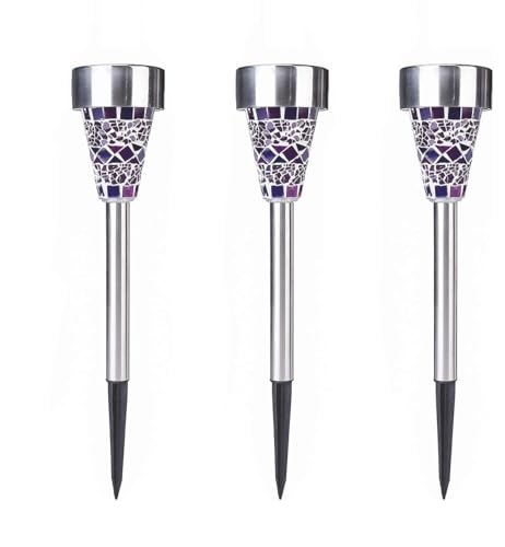 SUAVER Mosaik Solarleuchte, Wasserdichte Solar Gartenleuchte Bodenleuchte Außen Garten Licht,Edelstahl Außenleuchte Solarlampe Dämmerungsschalter Perfekt für Garten, Balkon und Terrasse (3pcs Lila) von SUAVER