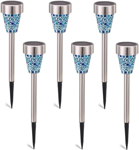 SUAVER Mosaik Solarleuchte, Wasserdichte Solar Gartenleuchte Bodenleuchte Außen Garten Licht,Edelstahl Außenleuchte Solarlampe Dämmerungsschalter Perfekt für Garten, Balkon und Terrasse (6pcs Blau) von SUAVER
