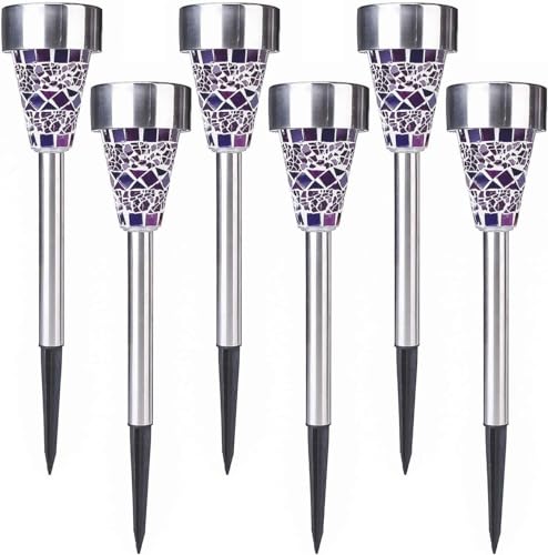 SUAVER Mosaik Solarleuchte, Wasserdichte Solar Gartenleuchte Bodenleuchte Außen Garten Licht,Edelstahl Außenleuchte Solarlampe Dämmerungsschalter Perfekt für Garten, Balkon und Terrasse (6pcs Lila) von SUAVER