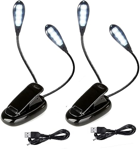 SUAVER Portable 8LEDs Doppelkopf Tischlampe Klemmleuchte,2 Helligkeit,USB Stecker Clip-Lampe,Flexibel Tageslichtweiß Musikständer Licht,LED Leselampe,Buchlampe (2pack) von SUAVER