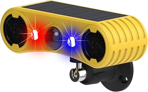 SUAVER Solar Bewegungsmelder Alarm mit 13 Geräuschen,Wasserdicht 129db Dual Lautsprecher Solar-Sound und LED Rot Blau Warnung Sicherheits Strobe Licht,Hundebellen und Schuss-Sound (1PCS) von SUAVER