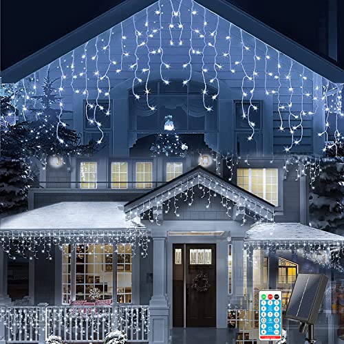 SUAVER Solar Lichterkette 300LED Lichtervorhang Außen 32.8ft Eisregen Lichterketten mit Fernbedienung 8 Modi Wasserfest 60 Stränge Hängen Dekorations Patio Licht Weihnachten beleuchtung (Weiß) von SUAVER