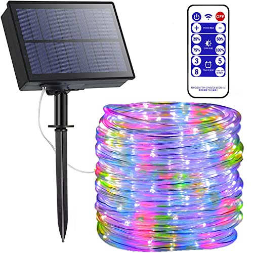 SUAVER Solar Lichterkette Außen, wasserdichte 10M 100LED Lichtschlauch mit Fernbedienung Timer LED Streifen Dimmbare Solar Tube Licht Decor String Licht Solarleuchten für Garten (Mehrfarbig) von SUAVER