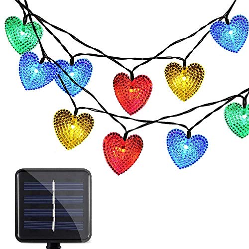 SUAVER Solar Lichtschlauch Lichterkette, Wasserdicht 20ft 30LED Herzform Außenlichterkette LED Lichterkette Weihnachtsbeleuchtung Beleuchtung Für Weihnachten Hochzeit Garten Dekoration(Multi) von SUAVER