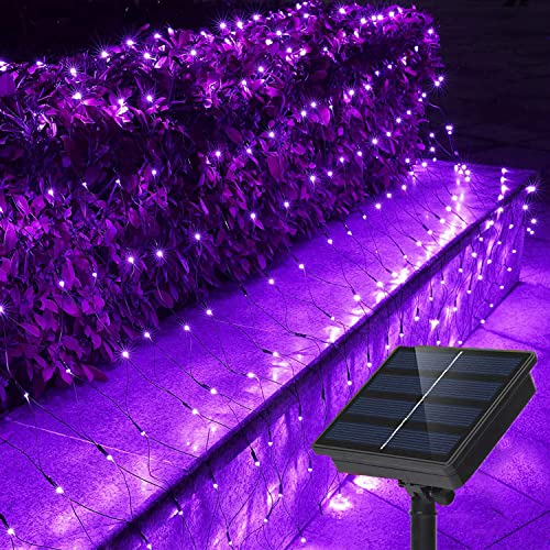 Solar LED Lichternetz,SUAVER Wasserfest 200LEDs Solar Lichterkette,3x2M Outdoor Lichtervorhang,8 Modi Net Mesh Deko Leuchte für Weihnachten Garten Party Hochzeit Schlafzimmer (Lila) von SUAVER