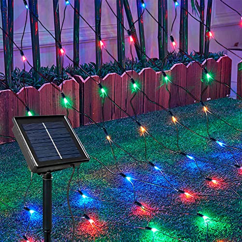 Solar LED Lichternetz,SUAVER Wasserfest 200LEDs Solar Lichterkette,3x2M Outdoor Lichtervorhang,8 Modi Net Mesh Deko Leuchte für Weihnachten Garten Party Hochzeit Schlafzimmer (Mehrfarbig) von SUAVER