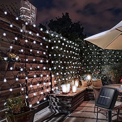 Solar LED Lichternetz,SUAVER Wasserfest 200LEDs Solar Lichterkette,3x2M Outdoor Lichtervorhang,8 Modi Net Mesh Deko Leuchte für Weihnachten Garten Party Hochzeit Schlafzimmer (Weiß) von SUAVER