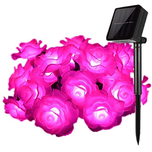 Solar Lichterkette,SUAVER Wasserdicht 50LED Rose Lichter Außen Blumen Garten Licht Außenlichterkette,LED Lichterketten für Garten,Terrasse,Zuhause,Weihnachtsdeko und Partys (Rosa) von SUAVER